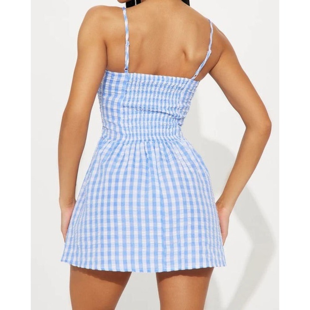 Fashion Nova Women's Julianna Gingham Micro Mini Dress - Blue - Size Medium - Picture 2 of 2